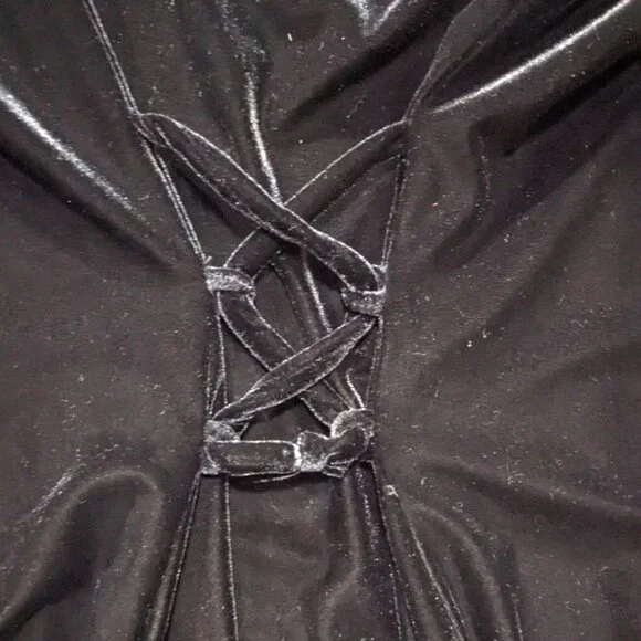 Vintage Benson Smith Dress Women's 11/12 Black Velvet Lace Up Goth Pleated - Picture 7 of 11